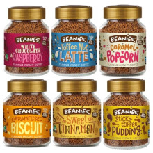 Beanies Flavoured Instant Coffee Sweet Variety Pack – 6 x 50g Jars – Sticky Toffee, Sweet Cinnamon, Caramelised Biscuit etc