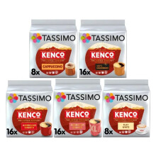 Tassimo Kenco Variety Pack Coffee Pods (Pack of 5, Total 64 Capsules) – Cappuccino, Americano Grande, Colombian, Americano Smooth & Flat White