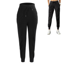 Damen schwarze Polyester-Jogginghosen mit Kordelzug für Laufen & Fitness, M