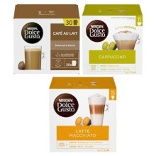 NESCAFÉ DOLCE GUSTO Variety Pack Coffee Pods x30 (Pack of 3, Total 90 Capsules) – Cappuccino, Latte Macchiato & Café Au Lait