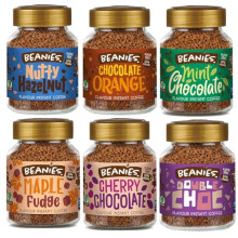 Beanies Flavoured Instant Coffee Chocolate Variety Pack – 6 x 50g Jars – Nutty Hazelnut, Orange, Chocolate, Maple Fudge, Cherry & Double