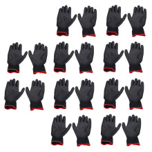 Robuste arbeitshandschuhe aus PU-beschichtetem Nylon, 10 Paar, Größe 7 (S), schwarz mit rotem Rand