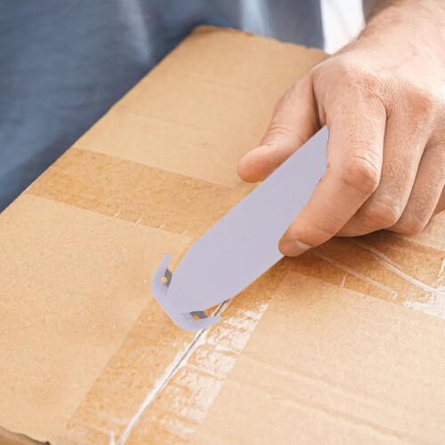 Box Cutter - Double Edge Cardboard Cutter with Automatic Function, Multifunctional Parcel Opener for Couriers and Warehouse Workers, White 2