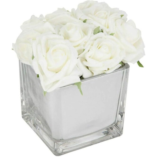 White Roses Cubic Artificial Flower 15Cm