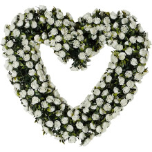 Heart Flower Wreath Green White Floral 53Cm