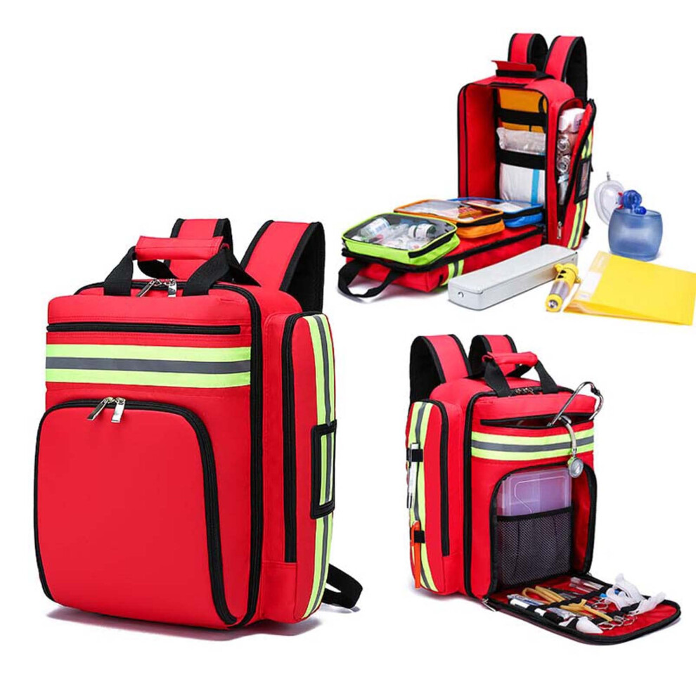 Red Medical First Aid Bag Empty Waterproof Backpack Large Multi-Pocket Trauma Kit For Hiking Travel Camping