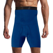 Body Shaper Shorts for Men, High Waist Slimming Shapewear, Elastic Hip Enhancer, Thigh Slim Underwear, Size M Blue