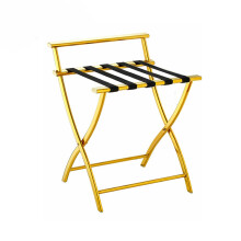 Luggage Rack Guest Room Stainless Steel Folding Bedside Baggage Stand with Backrest Hotel Suitcase Holder Gold Finish