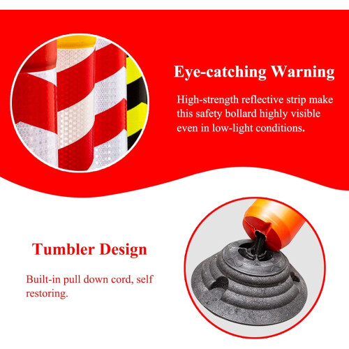 Flexible Plastic Traffic Guide Posts 120cm with Removable Rubber Base, Reflective Spring Road Barrier Cones 1