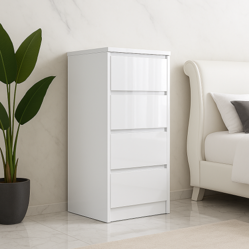 High Gloss 4 drawer White chest Unit Modern Handleless Design