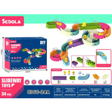 (Blue Slide Set 34pcs) Toy Bathroom Children Assembly Track Ball Bearing Duck Sliding Toy Water Play