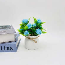 (Blue) Rose Foam Plastic Potted Green Plant Butterfly Decoration Indoor Use Photography