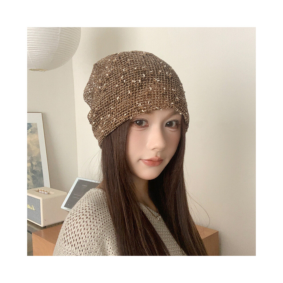(Khaki ) Hollow Fashion Breathable Out Polyester Knit Hat For Women Outings Use Leisure-image-OPC-PK57MDP-NEW