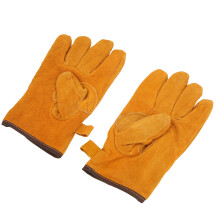 Hitzebeständige Kalbsleder-Grillhandschuhe – Gelb, flexible Finger, kurz