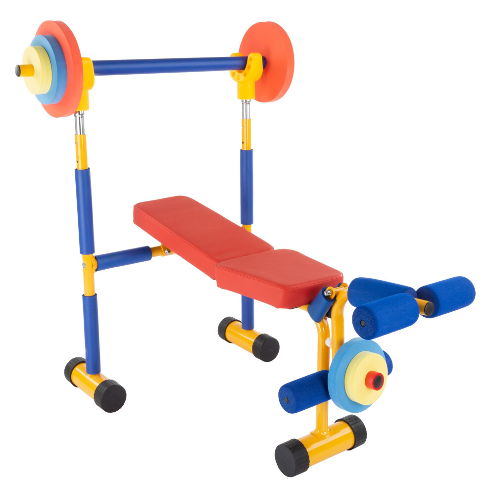Hey! Play! Kids Weight Bench Set - Toddler Gym For Beginner Exercises And Weightlifting With Leg Press And Barbell - Toys For Ages 3 And Up By Hey Play