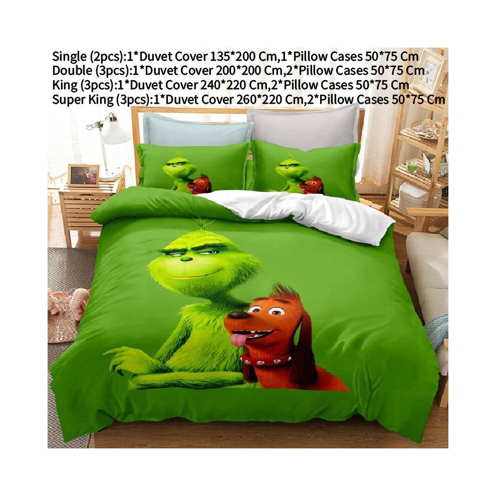 (Double 200X200 CM) Grinch Bedding The Single Double Duvet Cover Pillowcase Print Cartoon Bedding
