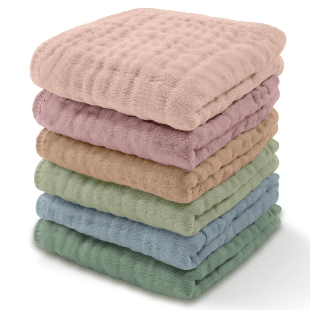 Muslin Baby Washcloths 6 Pack - Soft 6-Layer Cotton Wash Cloths For Sensitive Skin - 10X10 Large Gentle Absorbent Infant Essentials F Comfy Cubs