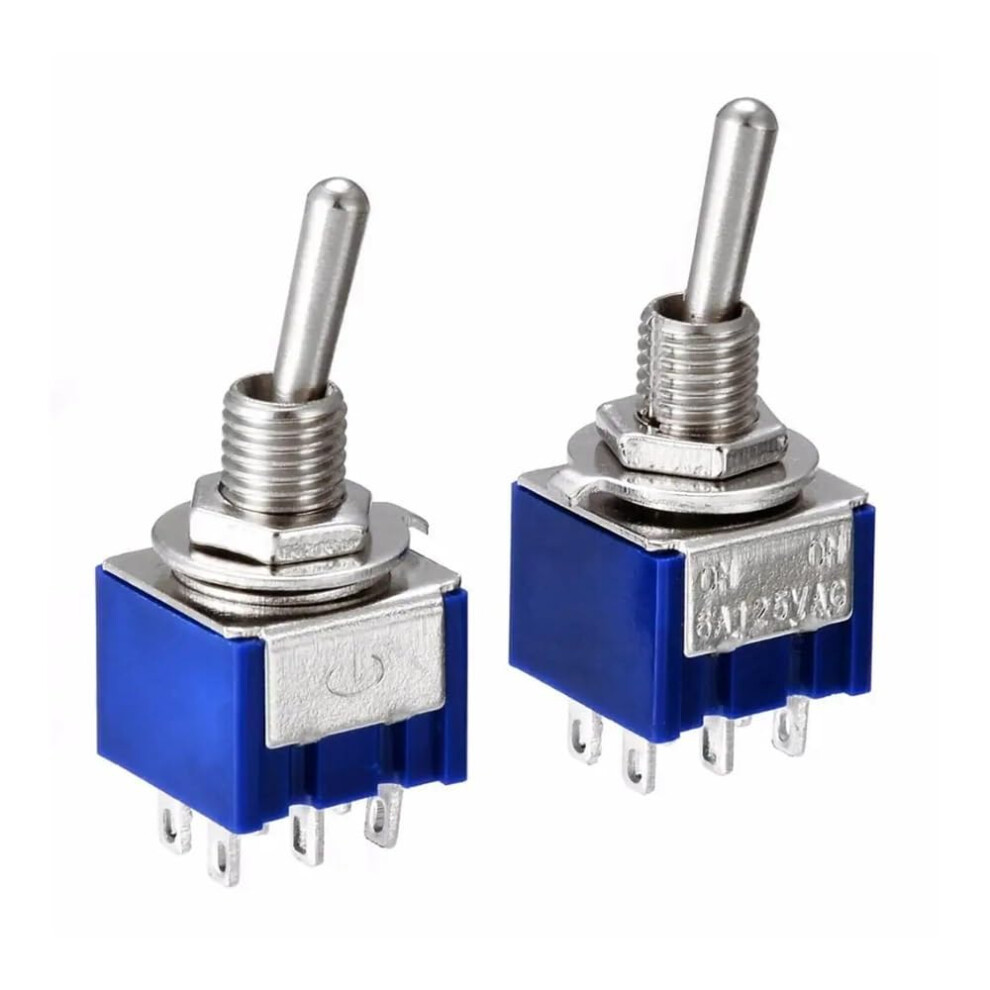 10Pc Miniature Toggle Switch Dpdt On-Off-On 120Vac 6A 1/4 Inch Mounting Mts203 Double Pole Double Throw 6482260112121