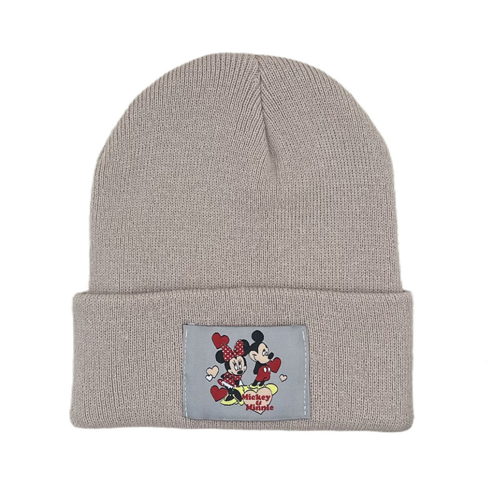 (Beige) Mickey Mouse Minnie Mouse Knit Hat With Embroidered Fabric Breathable Alphabet-image-OPC-PK57WQC-NEW