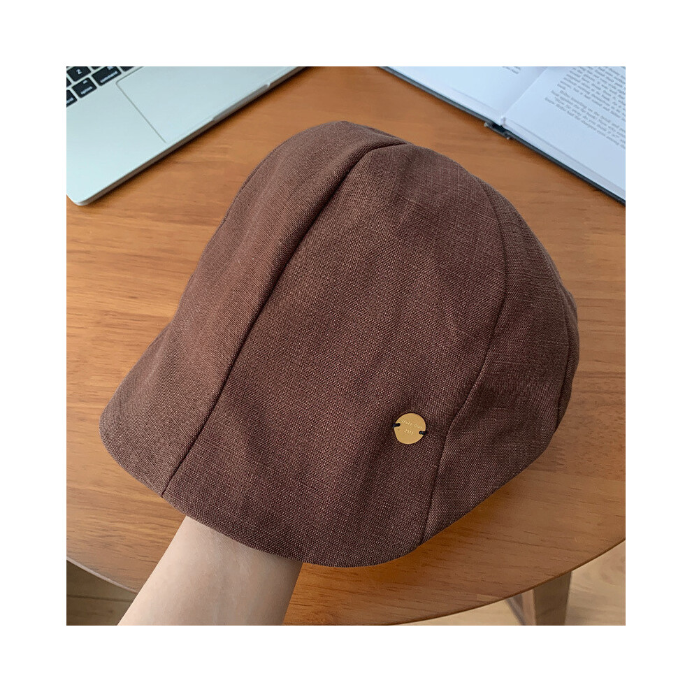 (Coffee) Art Cotton Retro Linen Beret Hat With Wide Brim And Ventilation For Casual Wear-image-OPC-PK57WVQ-NEW