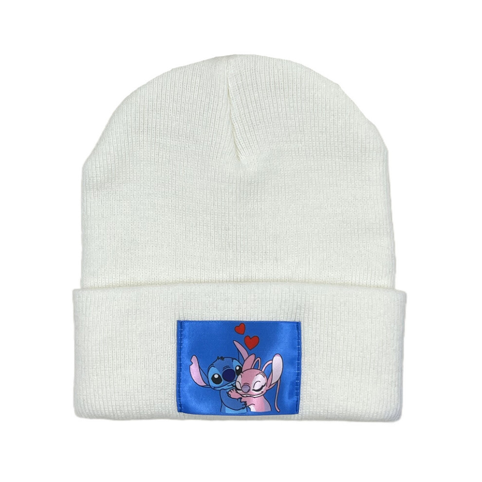 (White) Stitch Patch Pattern Cartoon Knit Hat With Breathable Fabric Edge Rolled And-image-OPC-PK57WTP-NEW