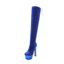 Womens Fashion Boots Over the Knee 6.7" Blue Plus Size Night Club Pole Dance Boots Size 41 EU