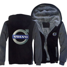 (Black&Gray,5XL)Volvo Uomo Cerniera Felpa con Cappuccio Cappotto Invernale Pile Spessore Cappotto Unisex Giacca Felpa