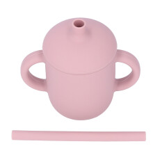 Silikon-verschüttungssicherer Kinderbecher 6M+ 8 oz BPA-frei mit Strohhalm Helllila/Rot