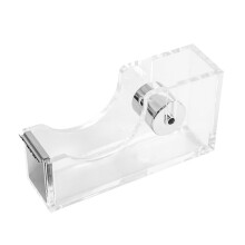 Acrylic Tape Dispenser for Desktop, Clear Transparent Adhesive Tape Holder, Home Office, School Use, Silver Design