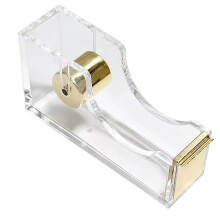 Adhesive Tape Dispenser, Clear Acrylic Tape Cutter for Desktop Use, Non-Slip Design, 12 x 6.5 x 3.5 cm, Gold Color