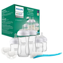 Neugeborenen-Set - PHILIPS AVENT - Natural Glas 3.0 - 3 Flaschen 120ml + 2 Flaschen 240ml + Ultraweiche Schnuller 0-6M + Flaschenbürste