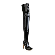12 cm Ultra High Heel Stiletto Over-the-Knee Boots Patent Leather Sexy Transvestite Boots Size 35 EU Black