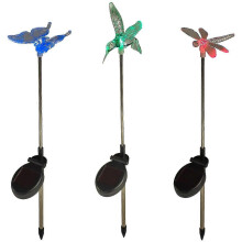 Set mit 3 farbwechselnden Solar-LED-Leuchten in Form von Libellen, Schmetterlingen und Kolibris