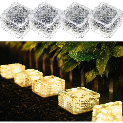 4 Pack Warmwhite Light Solar Light PVC Brick, Solar LED Brick Light with Light Sensor, On/Off Solar