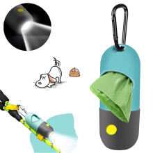Hondenpoepzakjesdispenser met ingebouwde led-zaklamp en 5 rollen afvalzakjes voor aan de lijn met karabijnhaak
