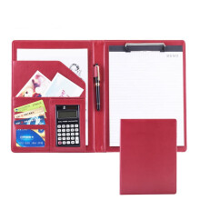 A4 Schreibmappe Portfolio Holder with Multiple Pockets Notepad and Red 12-Digit Calculator for Business Meetings