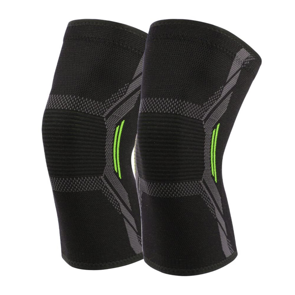 Knitted Nylon Sport Knee Pads For Running Basketball Jump Rope Cold-Resistant Black Green Size S 6482260117041