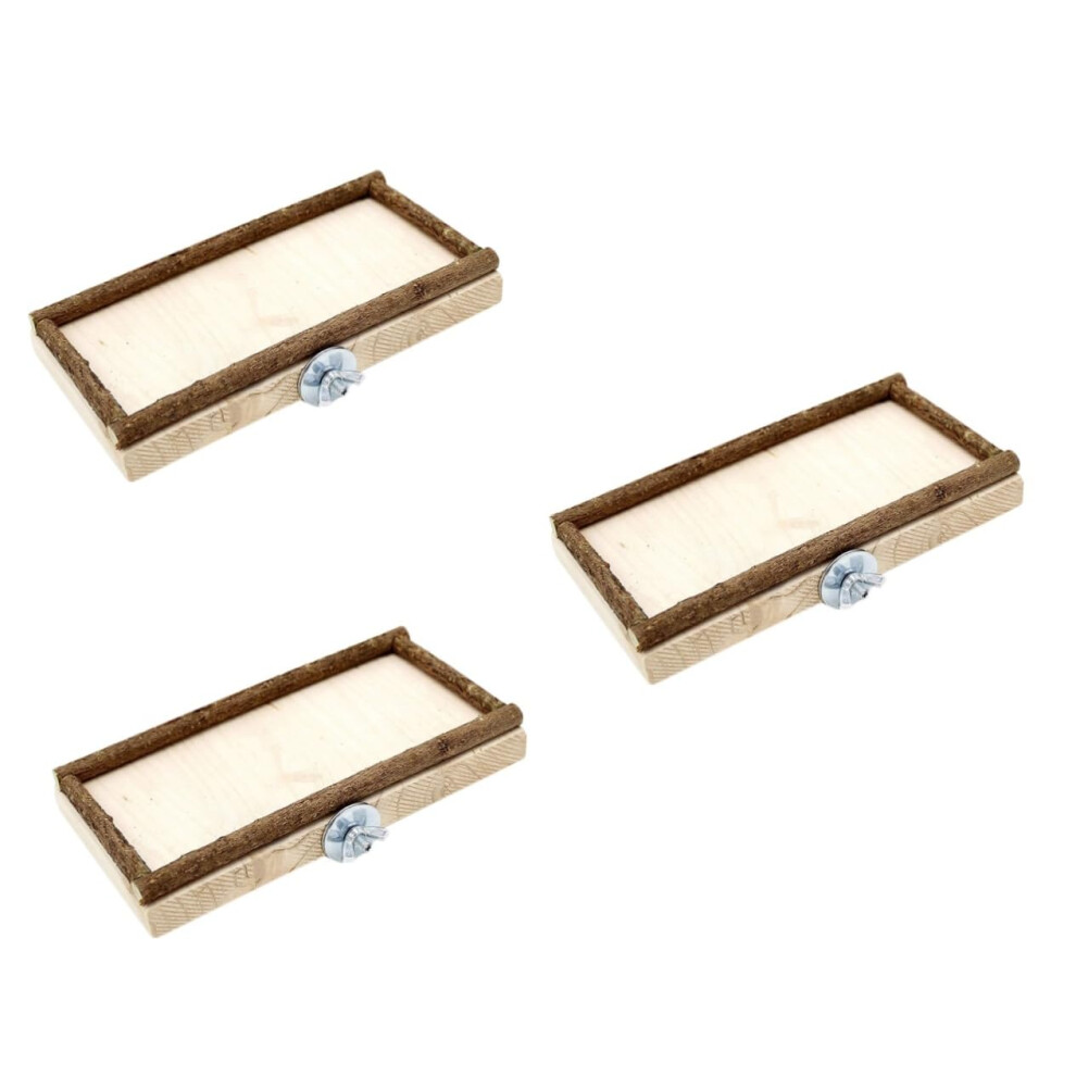 Parrot Perch Toy Set of 3, 10x15cm Wooden Jumping Platform Feeding Box for Birds, Safe Natural Material