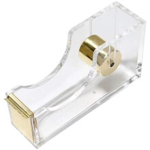 Acrylic Tape Dispenser Transparent, Portable Tape Cutter for Desk, Office and School, Gold