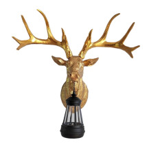 Deer Wall Lamp Solar Powered Deer Sculpture Modern Wall Decor for Living Room Outdoor Gold Decorative Animal Art