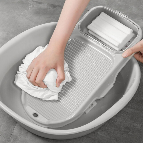 Mini Portable Washboard with Drainable Soap Dish for Hand Washing Clothes, Efficient Household Laundry Tool, PP PS Material 2