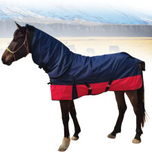 Horse Blanket - 1200D Waterproof Ripstop Turnout Blanket With Removable Neck Bib - Medium Weight - Navy Blue & Pink - Size L
