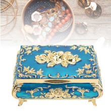 Glänzende Vintage-Schmuckbox aus Zinklegierung 3,5x2,8x1,8 Zoll in Blau und Gold