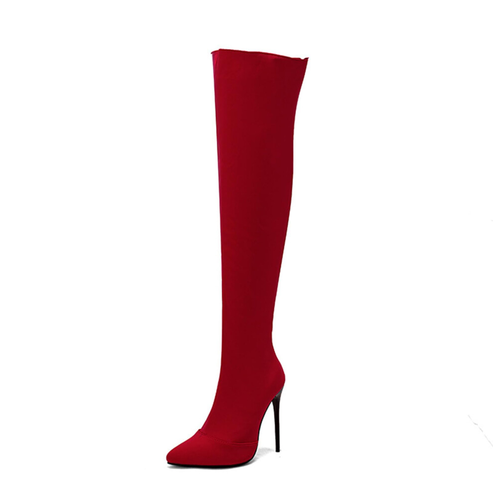 Pointed Toe Over The Knee Boots 12 cm 4.72 Inches High Heels Sexy Red Party Dance Pole Dancing Boots 40 EU