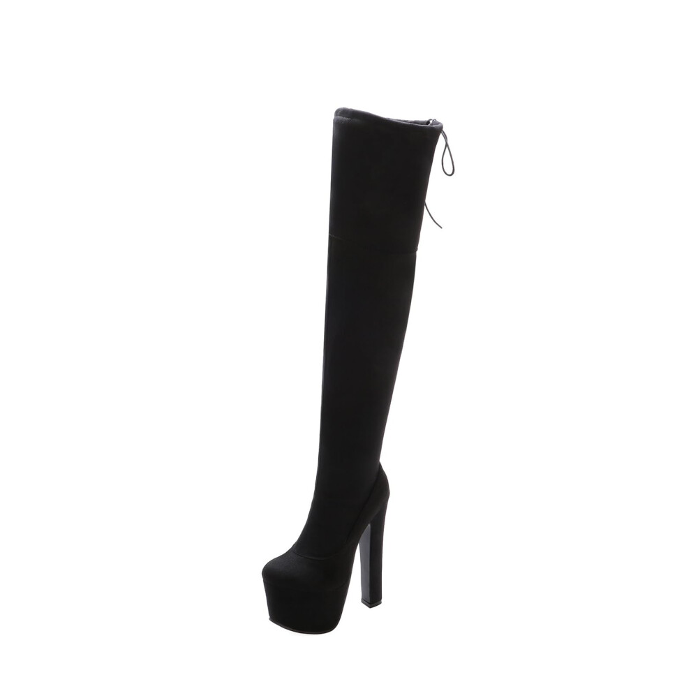 Large Suede Over The Knee Boots 42 EU Black Waterproof Platform Super High Heel 17 cm Autumn Winter Pole Dance Boots