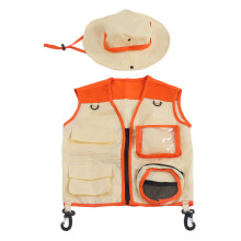 Kinder Outdoor-Abenteurerweste mit Hut-Set, Waschbar, Orange, passend für 100-140cm