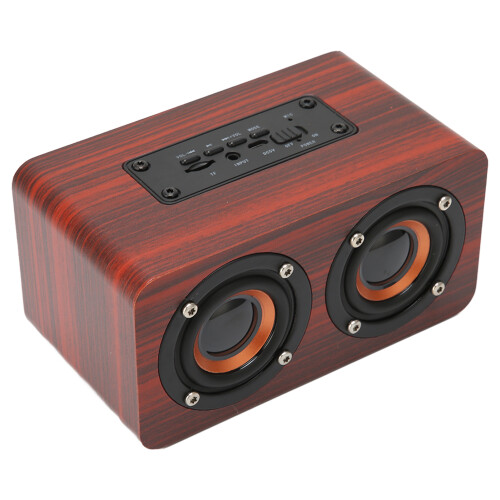 Enceinte rétro Bluetooth 1500 mAh compacte, grain de bois rouge