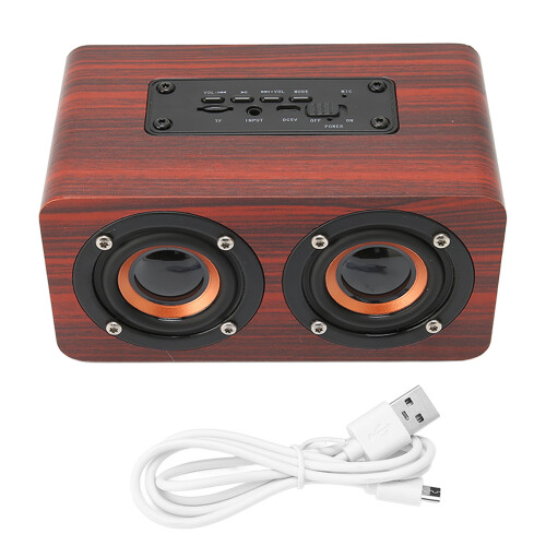 Enceinte rétro Bluetooth 1500 mAh compacte, grain de bois rouge 1