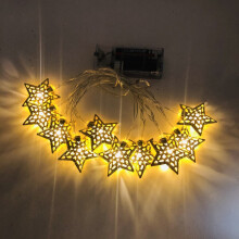 Ramadan Eid Moon & Star String Lights 1.65m 10 LED Warm White Gold