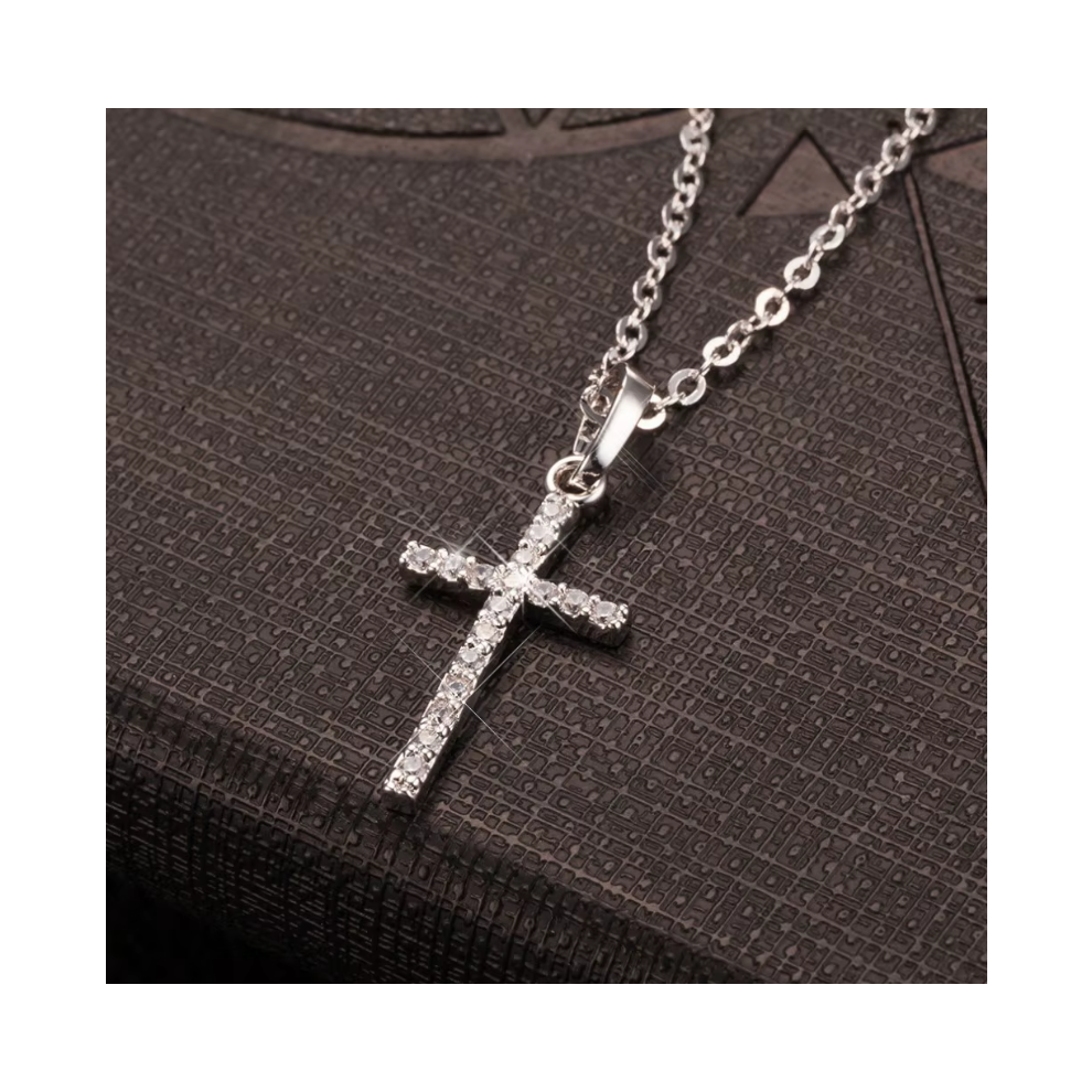 (Silver Plated) Cross Pendant Rhinestone Inlay Adjustable Necklaces Women Solid Color Solid Color Summer Pendant Necklace Jewellery Women-image-OPC-PK5BCYQ-NEW